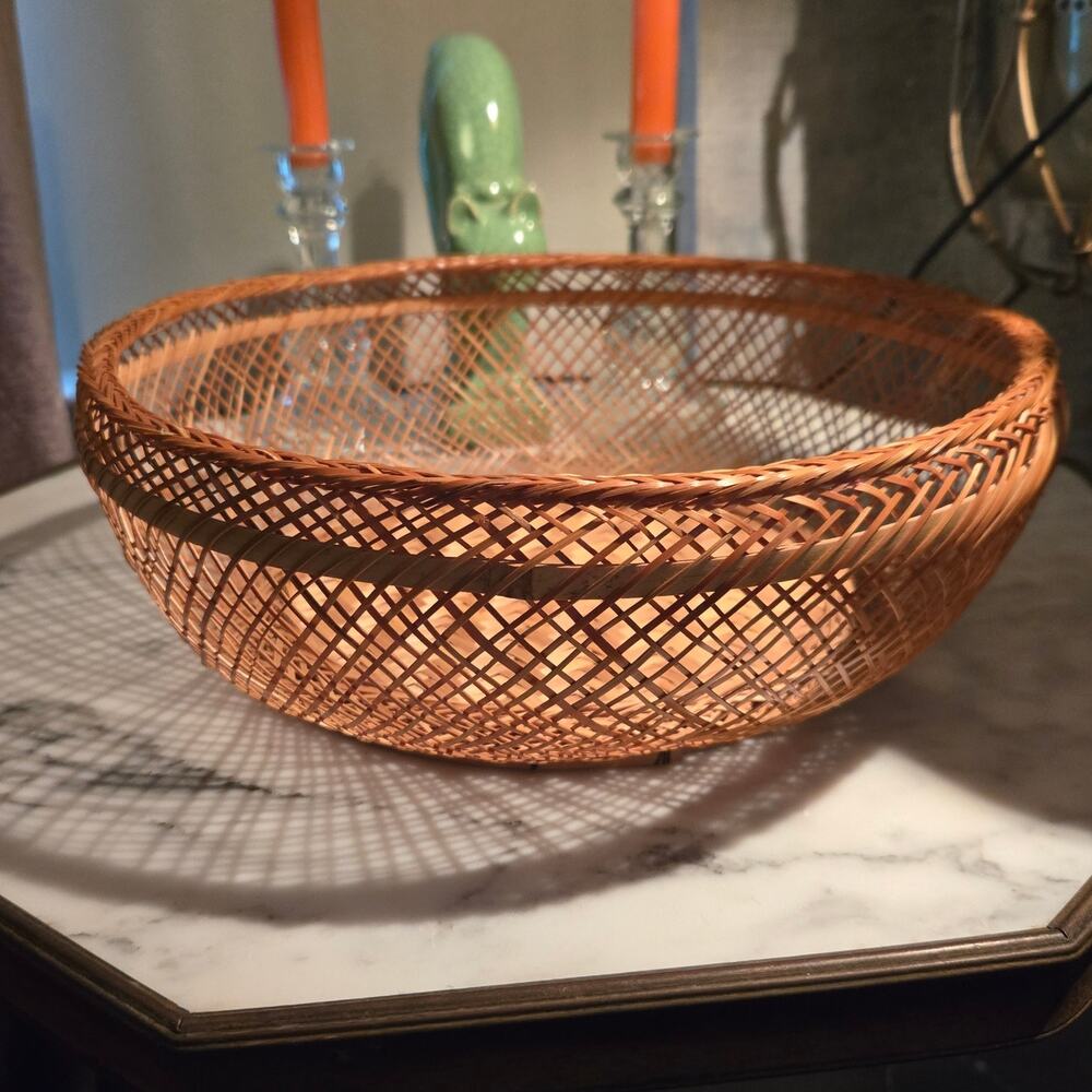 Vintage Asian Bamboo Morikago Basket Boho Organic Modern Catchall Wall Decor